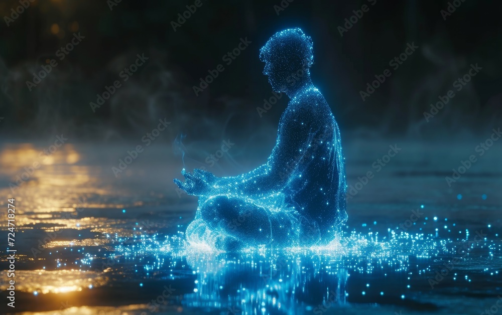 Obraz premium A spirally swirling energy field around a meditating person.