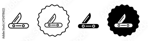 Pocket knife set in black and white color. Pocket knife simple flat icon vector photo