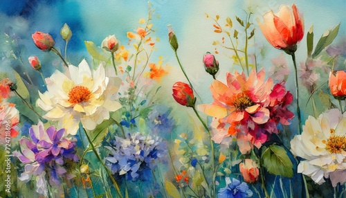 Foto flowers wallpaper floral art design background with flowers bunch in watercolor