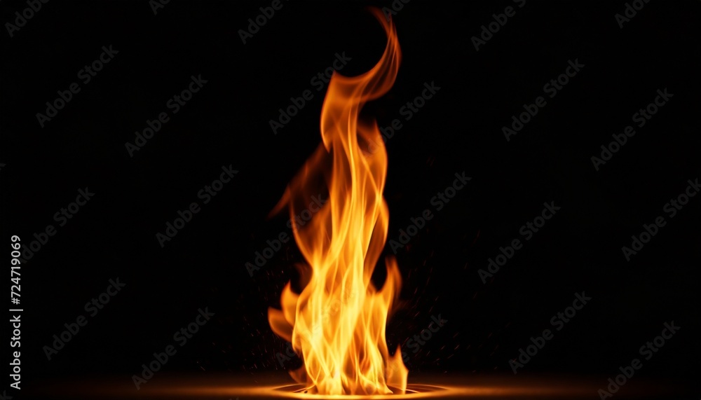 single fire flame on black background in high resolution