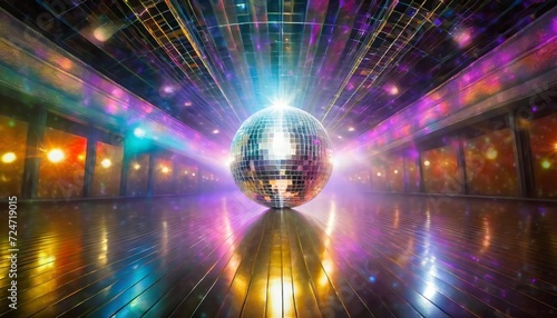 disco ball emanating radiant lights in a vibrant nightclub setting
