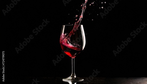 red wine splash on a glass on black background