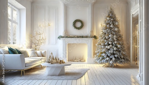 white room with stylish modern christmas and new year interior design comeliness