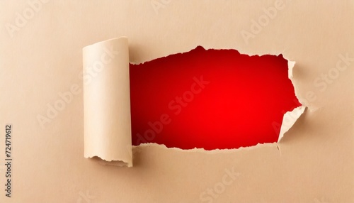 png torn hole in craft paper with red copy space on background