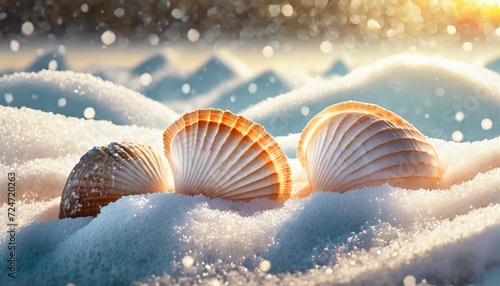 background seashells in snow © Kelsey