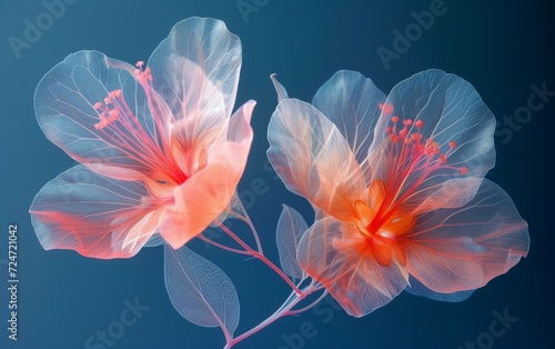 Watercolor illustration. set of bouquets of transparent flowers. Colorful flowers and ginkgo leaves. Delicate drawing, X-ray. photo