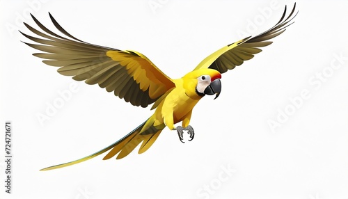 wavy yellow parrot on a white background in flight clipart for interior printing