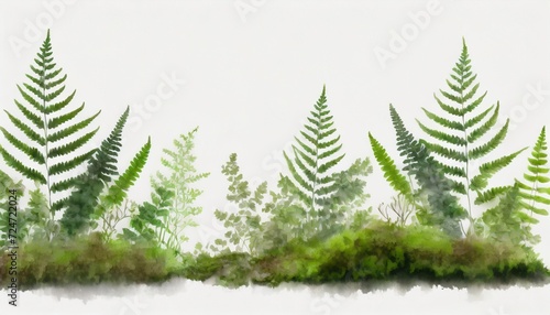 fern and moss collection in watercolor style isolated on a background for design layouts