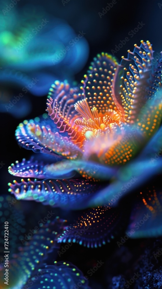 Fototapeta premium A beautiful fluorescent abstract organic micro alien organism