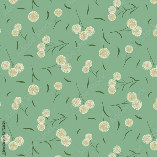 Endless calico pattern of cute fuzzy wildflowers