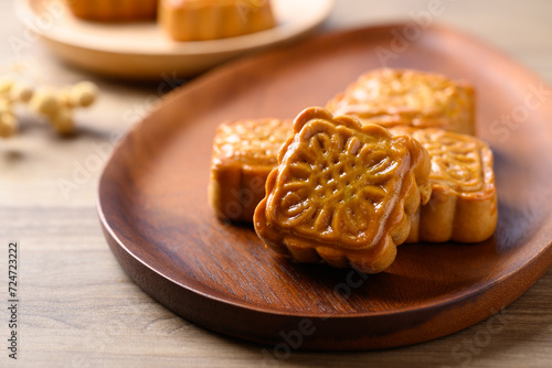 Chinese mooncake, traditional dessert celebrating in Chinese festival mid autumn or new year