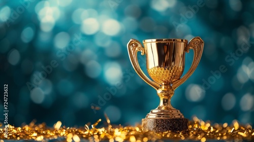 Golden Trophy on a Sparkling Background: Symbol of Achievement and Success with Copy Space