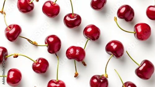 Fresh Ripe Cherries Spread on a White Background for Healthy Eating Concept