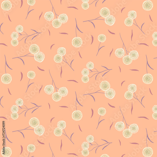Endless peach fuzz botanical pattern of cute fuzzy wildflowers