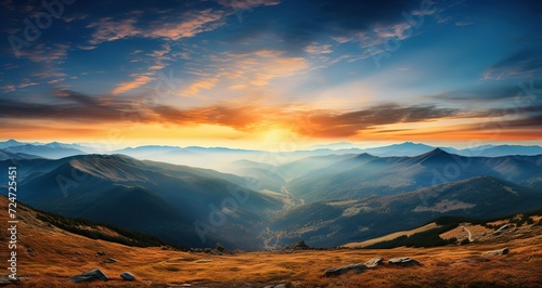 Mountain valley during sunrise. Natural summer landscape in Slovakia photo