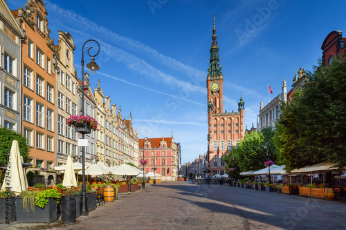 Gdansk Town Hall located on Dluga street (Long lane) in old town. A walk through the city on a sunny summer day