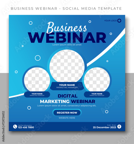business webinar online course blue social media post template design, event promotion banner vector