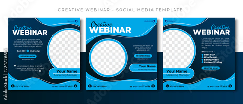 business webinar online course blue social media post template design, event promotion banner vector
