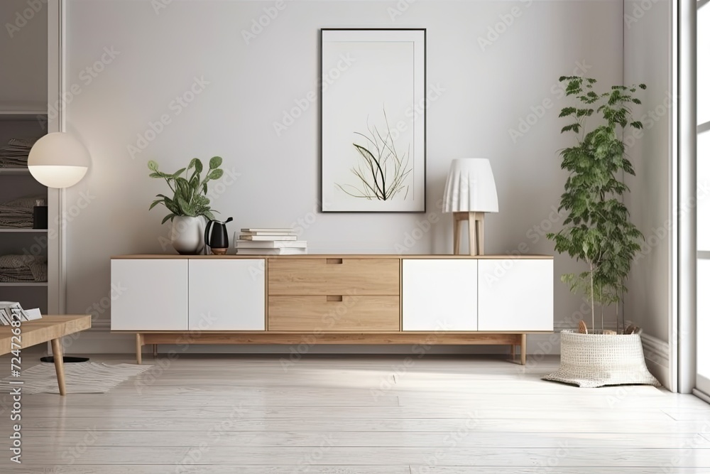 Fototapeta premium Mock cabinet in contemporary room with white walls