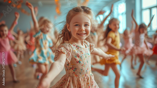 Children are engaged in dancing lessons. photo