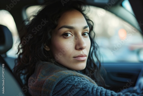 Serious Latin woman in car © wolfhound911