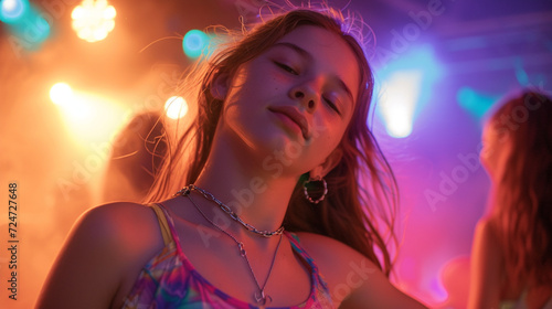 a girl dancing on stage at night club, Generative AI