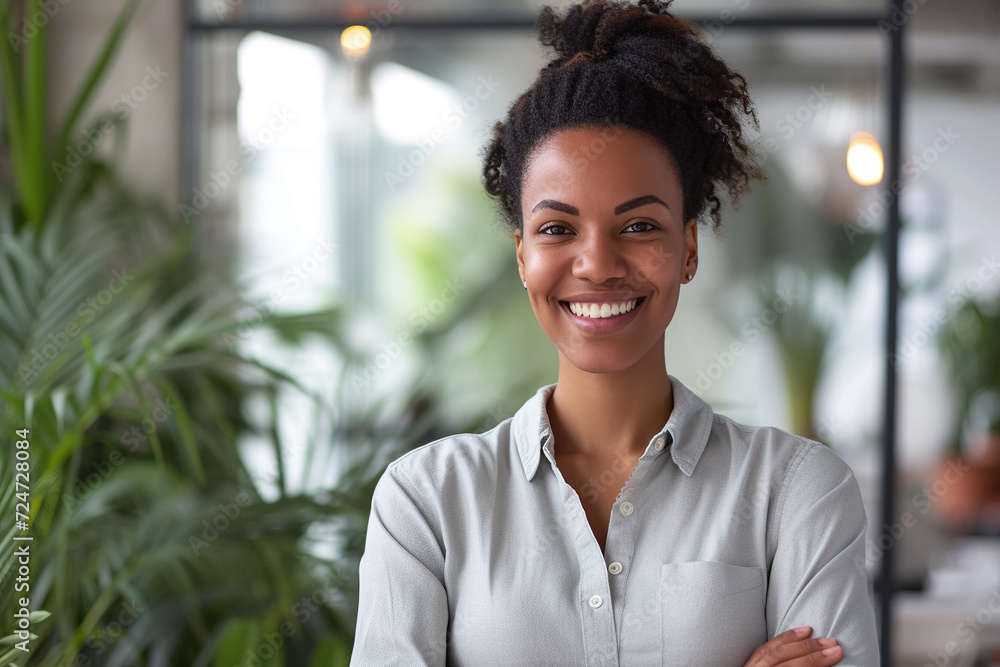 Confident professional in office environment smiling at camera Confident professional in office environment smiling at camera