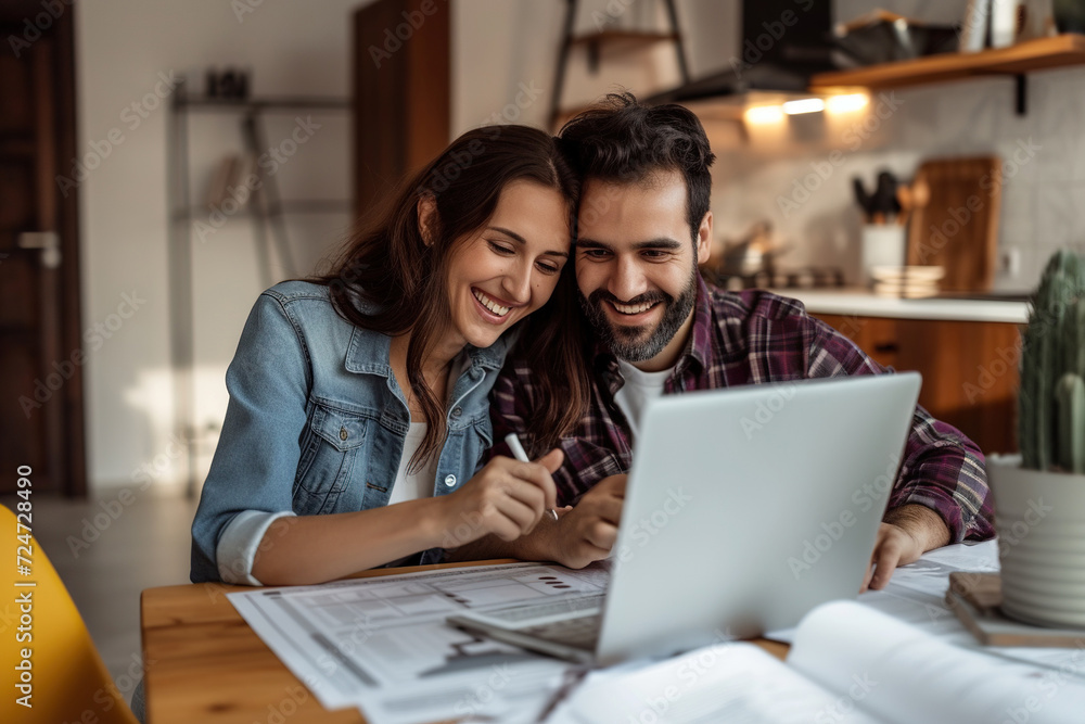 Fototapeta premium Home renovation collaboration: Couple redesigning upgrading their house together