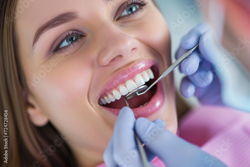 Close up of woman during teeth check-up at dentist's office
