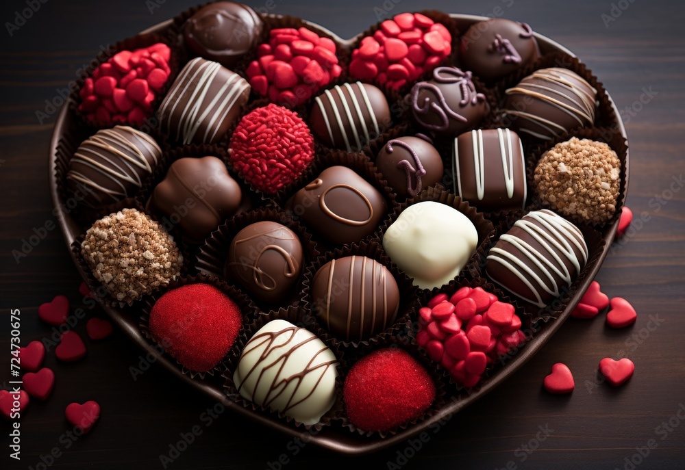 Heart-Shaped Box of Chocolates on Table