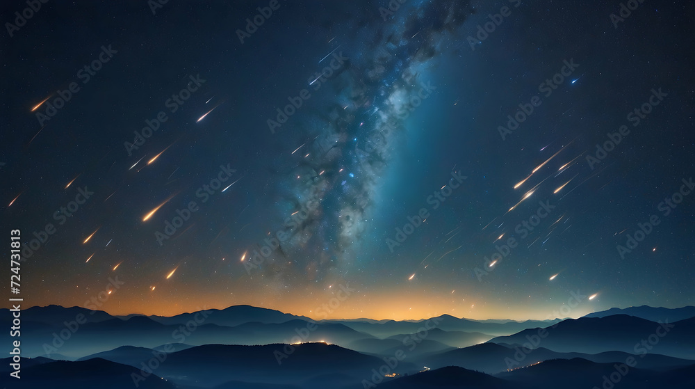 Starry Night Sky Over Mountains and Clouds at Sunset