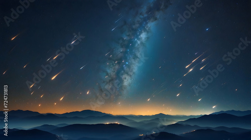 Starry Night Sky Over Mountains and Clouds at Sunset © Gohgah