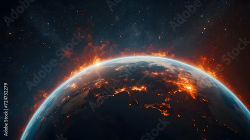 earth with fire all land , natural disaster situation, Disaster aftermath landscape, Emergency response scene, Catastrophic event aftermath, Disaster recovery operation, Devastation and cleanup, Crisi