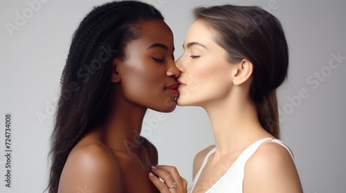 Lesbian Female Couple Kissing