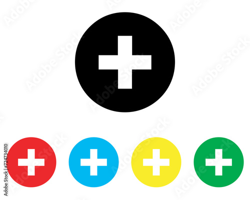 Add icon vector. Plus sign symbol in trendy flat style. Set elements in colored icons. Medical cross vector icon illustration isolated on white background