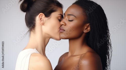 Lesbian couple in love kissing
