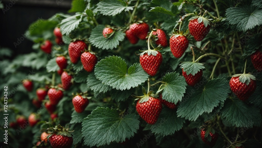 Ripe strawberries and berries in a lush garden, a sweet and juicy assortment of fresh fruits on a summer day Ripe strawberries and berries in a lush garden, a sweet and juicy assortment of fresh fruits on a summer day