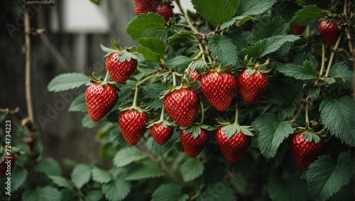 Ripe strawberries and berries in a lush garden  a sweet and juicy assortment of fresh fruits on a summer day