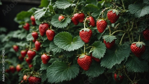 Ripe strawberries and berries in a lush garden, a sweet and juicy assortment of fresh fruits on a summer day
