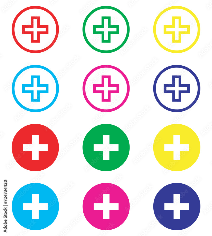Add icon vector. Plus sign symbol in trendy flat style. Set elements in colored icons. Medical cross vector icon illustration isolated on white background Add icon vector. Plus sign symbol in trendy flat style. Set elements in colored icons. Medical cross vector icon illustration isolated on white background