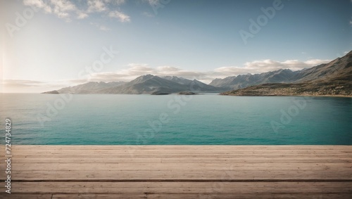 Scenic Lake and Mountain View with Blue Sky, Clouds, and Snow, a Nature Panorama in Alaska's Summer