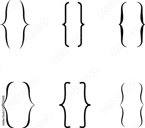 Curly braces, double symmetric brackets. Vector Typography symbols pair, frames for punctuation, maths, elements sign for text quote, mathematics.
