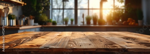 Wood bar top with blue sky over a kitchen, in the style of rustic scenes