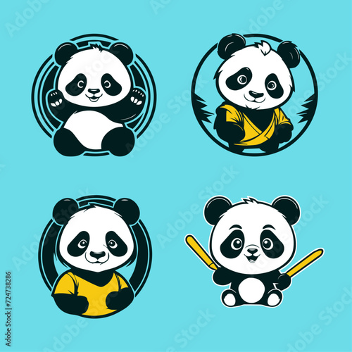 cute panda cartoon set design illustration vector © AinStory