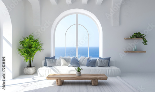 Minimalist Living Room Interior with sea View.