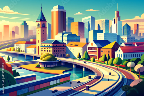 beautiful vector future city art town hail urban metropolis streets cartoon modern