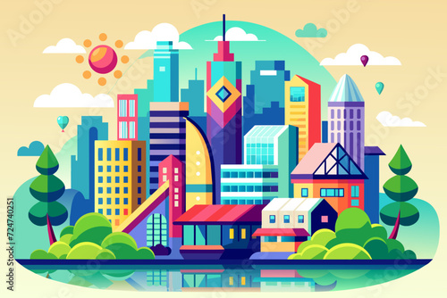 beautiful vector future city art town hail urban metropolis streets cartoon modern