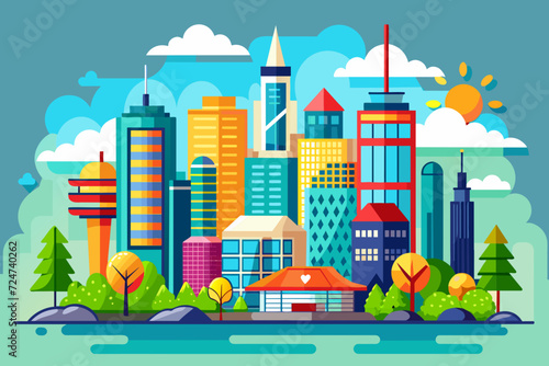 beautiful vector future city art town hail urban metropolis streets cartoon modern