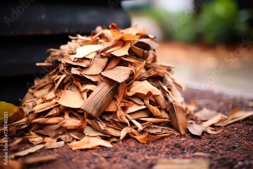 brown leaves stacked for composting