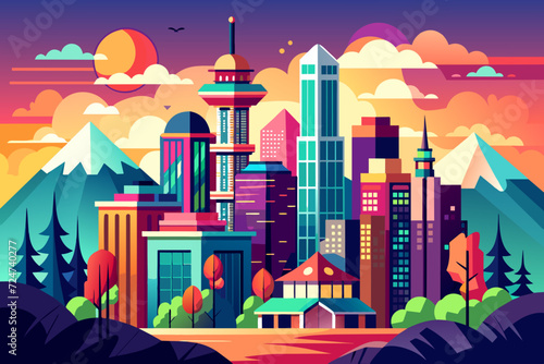 beautiful vector future city art town hail urban metropolis streets cartoon modern